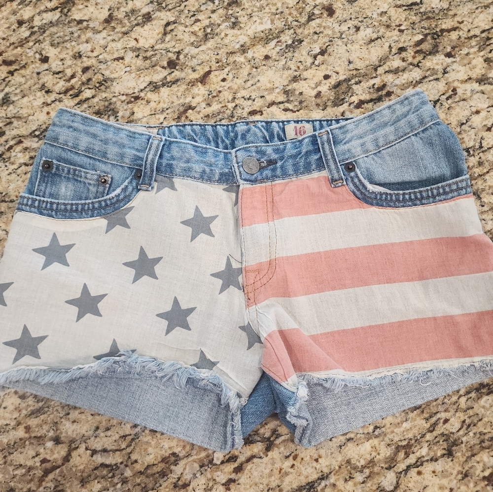 Ralph Lauren Blue and Pink Flag Jean Shorts